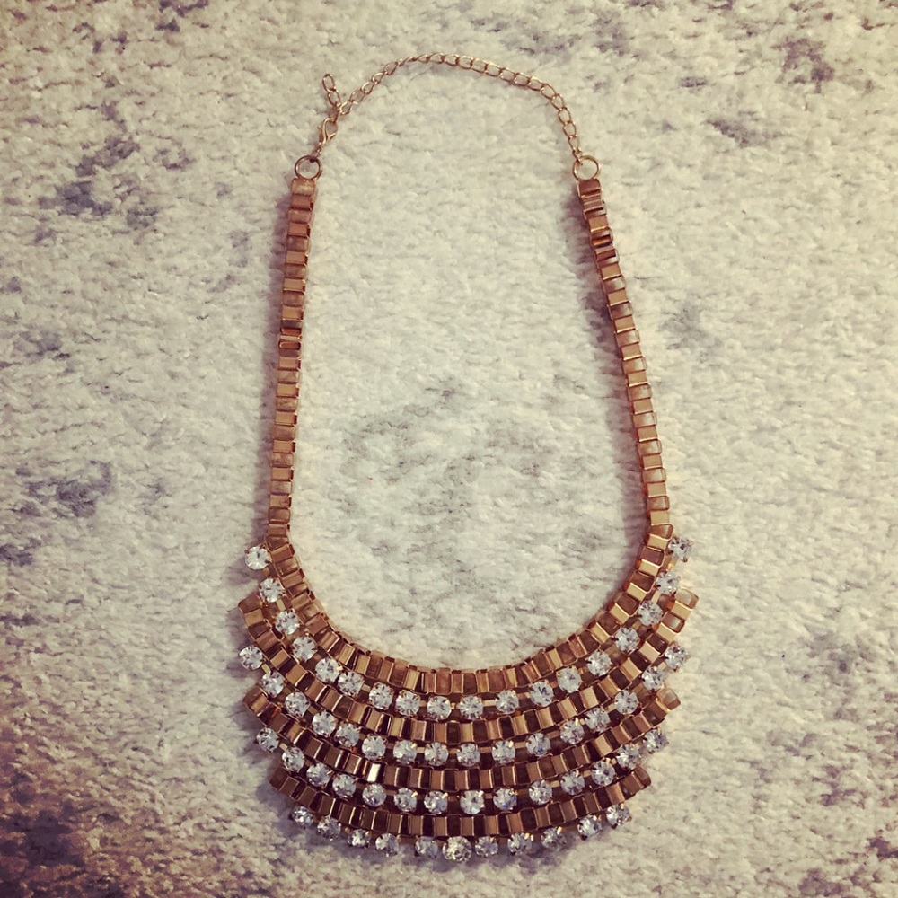 Gorgeous metallic rose gold & diamond bib necklace